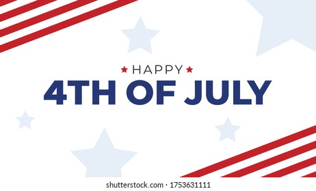 Happy 4th of July Text with American Flag Border and Stars, Patriotic Horizontal Vector Illustration