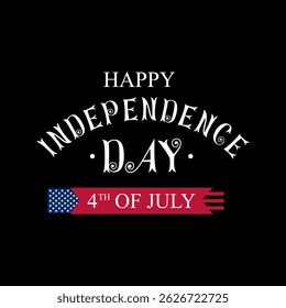 Happy 4th of July Text Design Vector | Independence Day Celebration | USA Flag Colors on Black Background