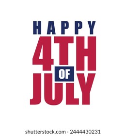 Happy 4th of July text. 4th of July typography sticker vector illustration with stars and American flag red and blue color. Greeting card to celebrate Independence day of America