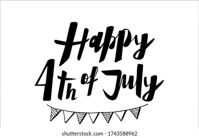 Feliz 4 de julio. La caligrafía de tendencia. tarjeta de regalo, afiche, diseño de camisetas hasta el día de la Independencia. Ilustración vectorial sobre fondo blanco. Grabación manuscrita