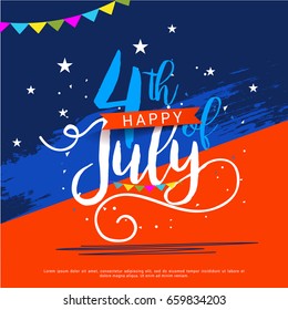 Happy 4th Of July Typographic Card Design Background.