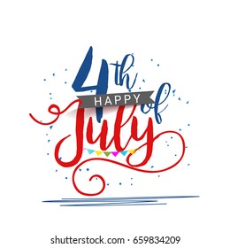 Happy 4th Of July Typographic Card Design Background.