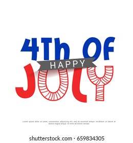 Happy 4th Of July Typographic Card Design Background.