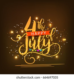 Happy 4th Of July Typographic Card Design Background.