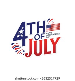 Happy 4th of July Typographic lettering on white background. Happy Independence Day United States