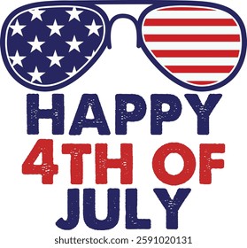 Happy 4th of July Typography with American Flag Sunglasses