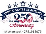 Happy 4th of July typography design with vertical American flag brush stroke on both sides, vector illustration.