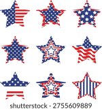 Happy 4th of July typography design with vertical American flag brush stroke on both sides, vector illustration.