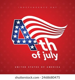 Happy 4th of July typography design with vertical American flag brush stroke on both sides, 4th of July United States Independence Day celebration promotion advertising social media post banner