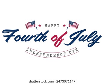Happy 4th of July Typography Design, USA Independence Day. Isolated White Background.