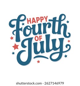 Happy 4th of July Typography Design, Red and Blue Calligraphy for American Independence Day Celebration, Happy Fourth of July calligraphy design, Good for Advertising, Posters, Announcements.