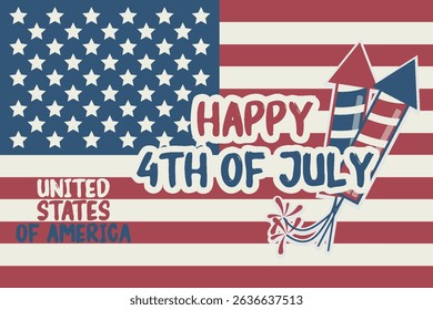 Happy 4th of July typography design with vertical American flag Vintage style Vector illustration Independence Day of USA Celebration Concept United sates of America