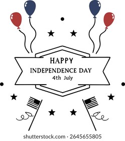 Feliz 4 de julho de projeto tipográfico com pincel de bandeira americana vertical traçado em ambos os lados, ilustração vetorial.