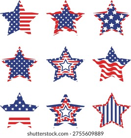 Happy 4th of July typography design with vertical American flag brush stroke on both sides, vector illustration.