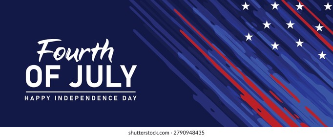 Happy 4th of July typography design with vertical American flag illustration.