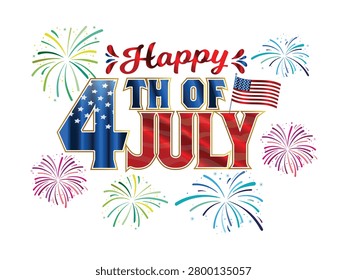 Happy 4th of July Typography Design With Fireworks and Patriotic Elements