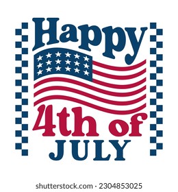 Happy 4th of july typography with united states flag icon. for greeting card , poster , sticker , and banner