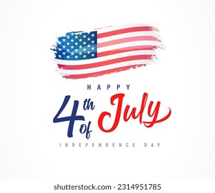 Happy 4th of July typography and watercolor flag. Fourth of July vintage design with USA grunge flag and handwritten lettering. Vector illustration