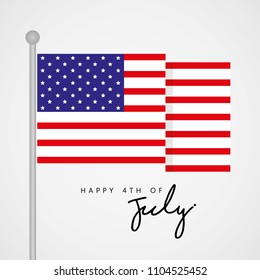 Happy 4th of July, United State Independence Day Greeting with Flag Vector