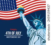 Happy 4th of July United States of America Independence Day vector illustration with liberty statue and  The Stars and Stripes