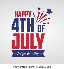 Happy 4th July. With United States flag colors, symbols, and fireworks. Independence day. Ready to use in flyers, posters, social media and decorations. 