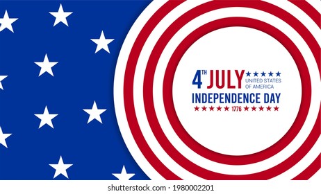 Happy 4th of July United States of America independence day with American flag vector illustration. Red stripes and stars. Perfect for greeting card, flyer, wish card, banner, background, and posters.