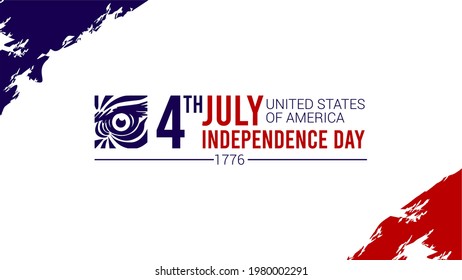 Happy 4th of July United States of America independence day with American flag and bald eagle eye vector illustration. Red and blue. Perfect for greeting card, flyer, banner, background, and posters.