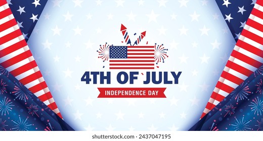 Glücklicher 4. Juli United States Independence Day Feier Banner mit amerikanischem Muster Block und Gruß Schriftzug Text Design. Vektorgrafik.