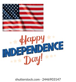 Happy 4th of July United States Independence Day celebrate banner with waving american national flag and hand lettering text design. Vector illustration.united states.