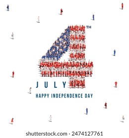 Happy 4th of July United States. A large group of people form to create the number 4 as USA celebrates its independence Day on the 4th of July. Vector illustration.