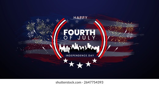 Happy 4th of July. Usa Flag And Fireworks, United States Independence Day, for Banner, poster, holiday greeting card, print template