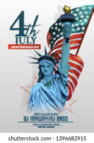 Happy 4th of July USA Independence Day, waving american national flag and  text design. Vector illustration