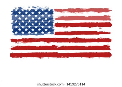 Happy 4th Of July USA Independence Day Greeting Card. Lettering And American Flag Grunge Brush Paint Background. Vector Illustration For Celebration  American Holiday 