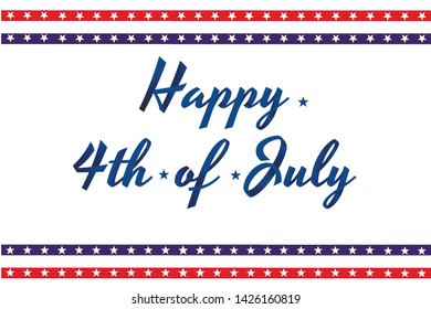 Happy 4th of July USA Independence Day greeting card. Lettering and American flag grunge brush paint background. Vector Illustration for Celebration  American Holiday 