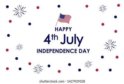 Happy 4th of July. USA Independence Day celebration background with fireworks, confetti, glitter like, american flag, text. For posters, greetings, banners, promotions, backgrounds.