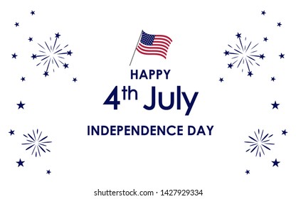 Happy 4th of July. USA Independence Day celebration background with fireworks, stars, american flag, text. For posters, greetings, banners, promotions, backgrounds.