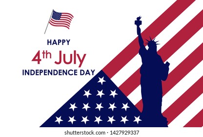 Happy 4th of July. USA Independence Day celebration background with flag themed back, stars and stripe, pyramid like and statue of liberty. For posters, greetings, banners, promotions, backgrounds.