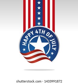 Happy 4th of July USA Independence Day emblem design white vector banner