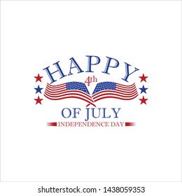 Happy 4th of July USA Independence Day greeting card with waving american national flag.