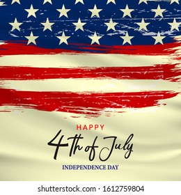 Happy 4th of July USA Independence Day greeting card with american national flag, Vector illustration.
