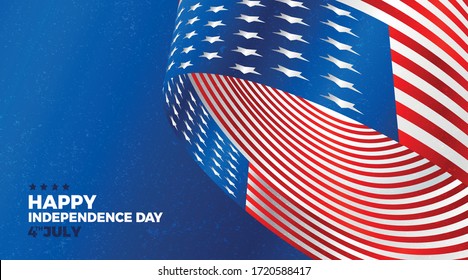 Happy 4th of July USA Independence Day greeting card with waving american national flag design.