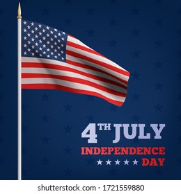 Happy 4th of July USA Independence Day. Waving flag of the america. 3D advertising textile vector flags. Fourth of July background. Vector illustration