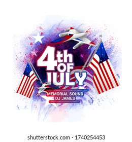 Happy 4th of July USA Independence Day with waving american national flag and text design