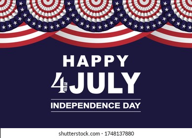 Happy 4th of July, USA Independence day background with fans in colors of American flag with stars and stripes. Vector illustration.