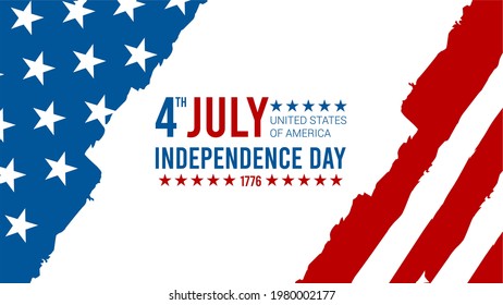 Happy 4th of July USA independence day with brush stroke american national flag vector illustration. Red stripes and stars. Perfect for greeting card, flyer, wish card, banner, background, and poster.