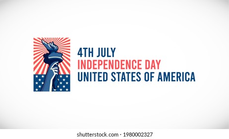 Happy 4th of July USA independence day with American flag color and liberty statue poster vector illustration. Red and blue. Perfect for greeting card, flyer, wish card, banner, background, and poster