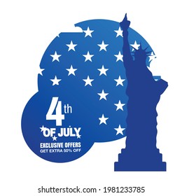 Happy 4th of July USA Independence Day greeting card, American Independence Day vector illustration  and hand lettering text design. Vector illustration.
