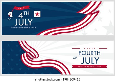 Happy 4th of July USA Independence Day celebration greeting card holiday banner with waving american national flag Abstract Vector illustration Background.Forth of july