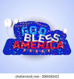 Happy 4th of July USA Independence Day greeting card with waving American national flag and lettering text design. Vector illustration.