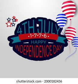 Happy 4th of July USA Independence Day greeting card with waving American national flag and lettering text design. Vector illustration.